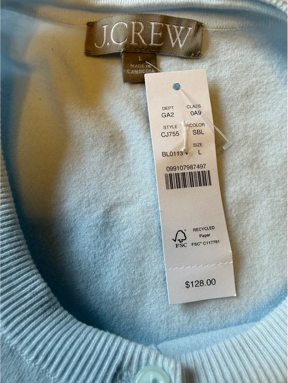 NWT J.Crew Jackie Cardigan Premium Ultra-Fine Cotton Sheer Blue Size L